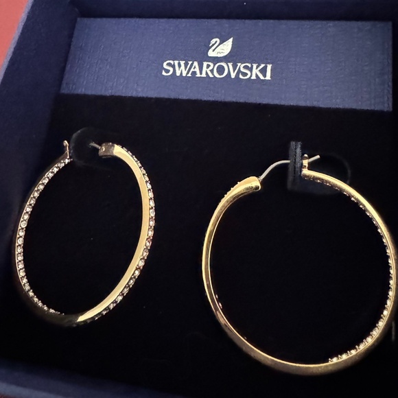 NEW Swarovski crystal rose gold hoops medium, three earrings - Picture 4 of 9